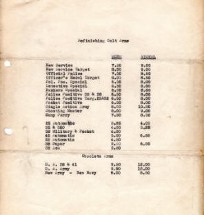 1934 Colt letter about refinishing price list