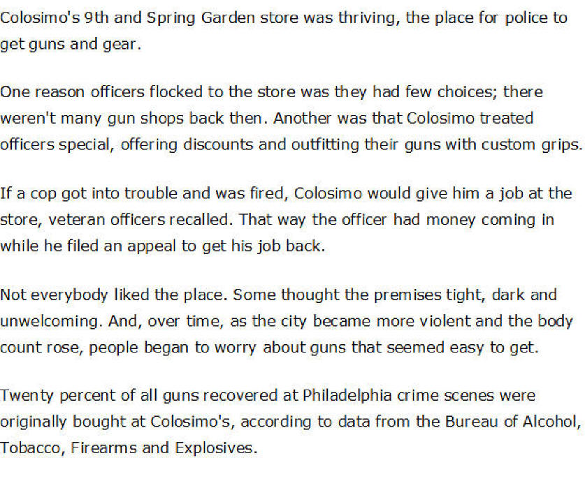 James Colosimo's Gun Shop, Philadelphia, Pa. story in news paper
