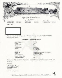 Colt factory letter Colt Police Positive .38, (1919) 6 in. bbl. 