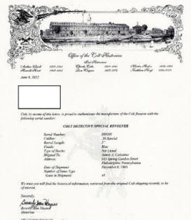 Colt factory letter for Colt Detective Special .38, 2" (2nd ver. 1964) Blue