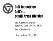Colt industries, small arms division card