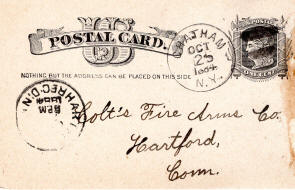 1884 post card to Colt Fire Arms requesting a catalog
