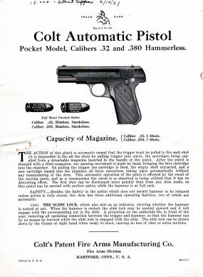 1931-39 Colt M1908 automatic pistol .32 and .380