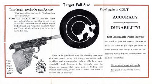 Colt 1914 brochure accuracy and durabiity of Colt automatic pistols inside page