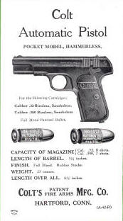 1915 Colt M1908 ad showing an automatic pistol