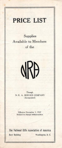 1927 NRA price list cover
