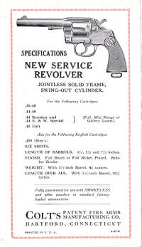 1929 colt brochure new service revolver specs
