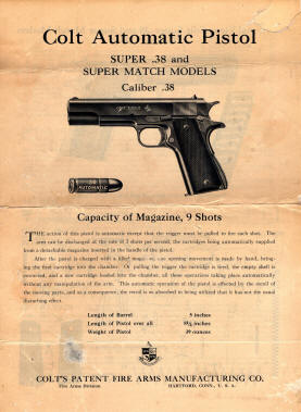 Colt 1936 super 38 and super match 38 instructions cover page