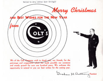 Colt 1947 Christmas Card mailed to Arms Jobber list