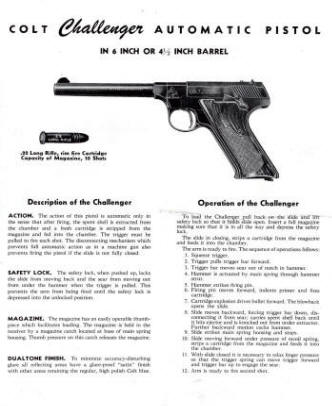 colt 1950 challenger pistol inside data