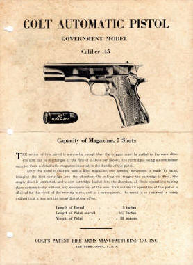 1956 colt government model .45 automatic pistol