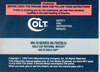 1993 Colt MV IV Series pistols manual