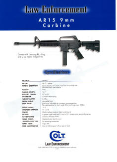 Colt 1999 law enforcement AR-15 9mm carbine specs