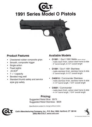 2000 Colt pocket folder catalog 1991 series Model 0 pistils
