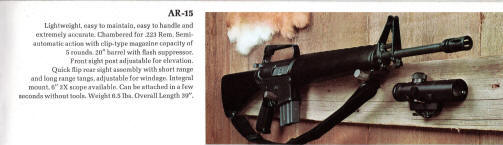 1973f Colt catalog showing the AR-15 and 3x20 optics