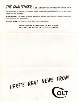1950 Colt dealer flyer for Challenger 22 pistol back side