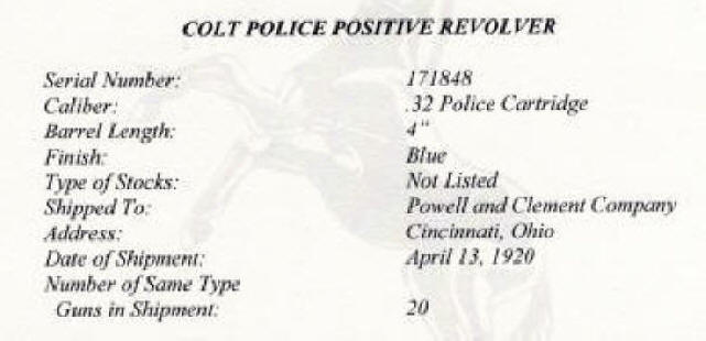 Colt Police Positive, .32 Police Ctg., (1920) 4" bbl enlarged factory letter