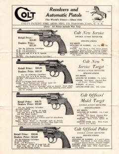 Colt revolvers and automatic pistols 1929 dealer sheet