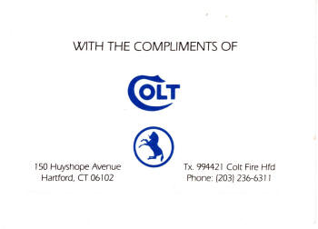 'With the Compliments of Colt' card'