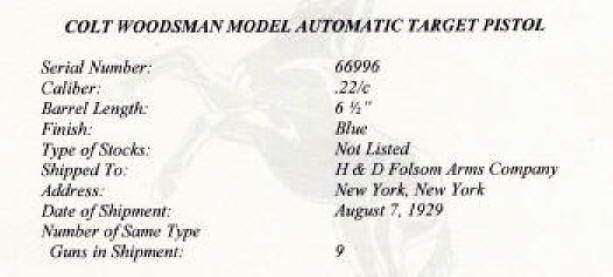 Colt 'Woodsman' Target Auto Pistol .22 (1927) 6 1/2" bbl  enlarged factory letter