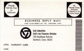 Warranty Cards for Colt Industries 2