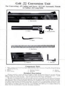 Colt .22 conversion unit for .45 & .38 autos 1951-parts list