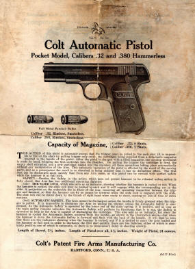 Colt 1908 .32 and .380 automatic M77-R3rd cover