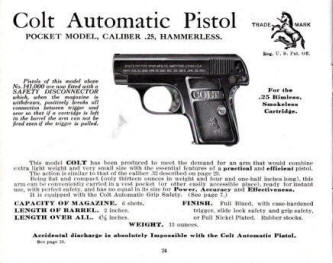 Colt automatic pistol .25 from Colt catalog