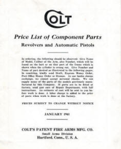 1941 Colt price list of component parts catalog