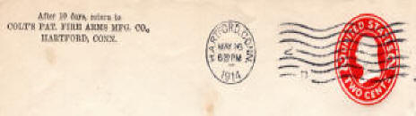 Colt's Patent Fire Arms Mfg. Co. envelope with 2 cent stamp