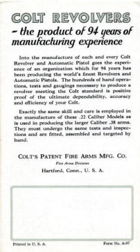 Colt Extra Heavy .22 Revolvers, two versions, this has colt address