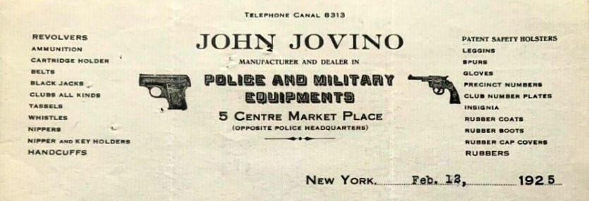 1925 Invoice for John Jovino's gun shop in NY City invoice