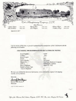 Colt factory archives 'letter' for historical information