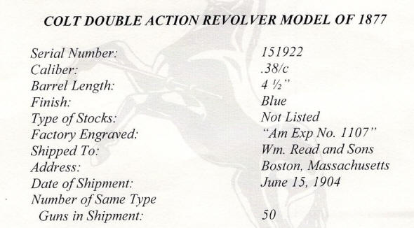 Colt .38 Model 1877 'Lightning' (1904) Am. Ex. Co. enlarged factory letter