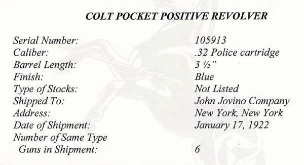 Colt Pocket Positive .32 police, 1st. issue (1922) 3 1/2"  enlarged factory letter