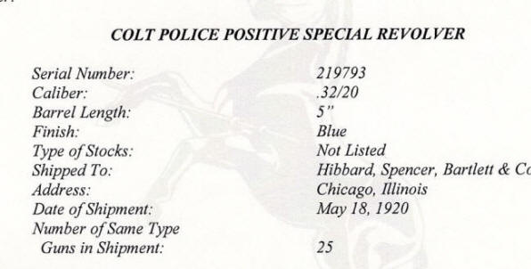 Colt Police Positive .38, (1919) 6 in. bbl. enlarged factory letter