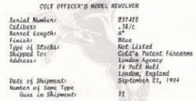 Colt Officers' Model, .38 Early First Issue (1904), 6" bbl enlarged factory letter