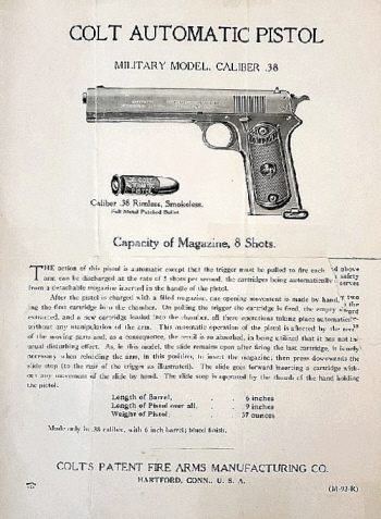 Colt auto military model .38 instruction sheet