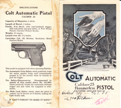 A-27 "Colt Automatic Pistol, Caliber .25 Hammerless"- 1
