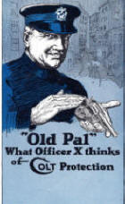 Colt pamphlet cover featuring cop and Old Pal revolver